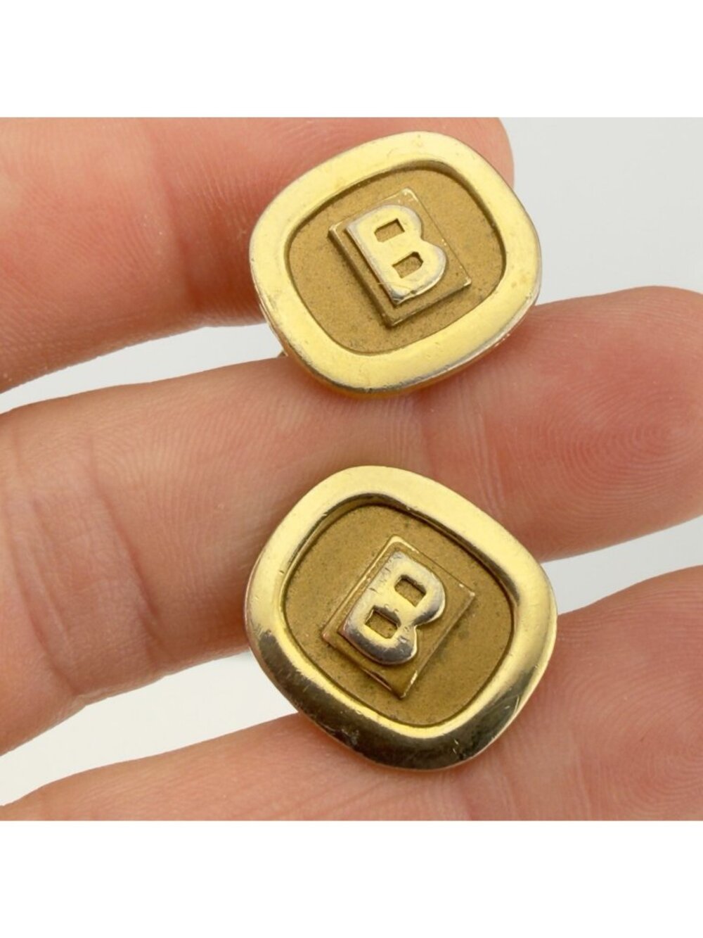 Vintage Cufflinks Monogrammed B Gold Tone Mid Century Wedding